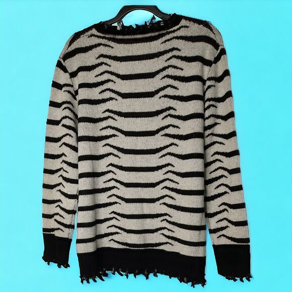 Designer Zebra Fringed Cashmere Wool Blend Free People Sandrine Rose SM Sweater - Picture 9 of 13
